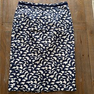 Boden Navy and Cream Wave Pattern Pencil Skirt